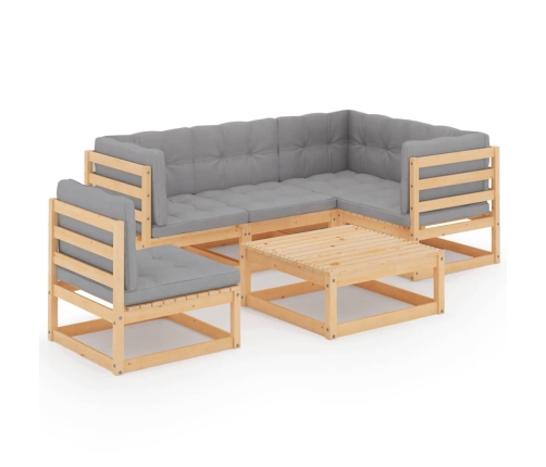 Muebles de jardín 6 piezas con cojines de madera de pino maciza