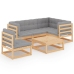 Muebles de jardín 6 piezas con cojines de madera de pino maciza