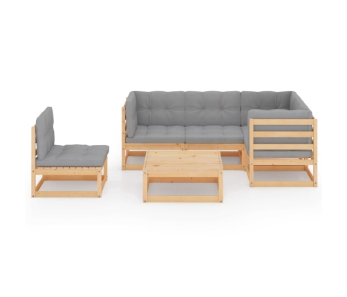 Muebles de jardín 6 piezas con cojines de madera de pino maciza