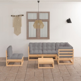 Muebles de jardín 6 piezas con cojines de madera de pino maciza