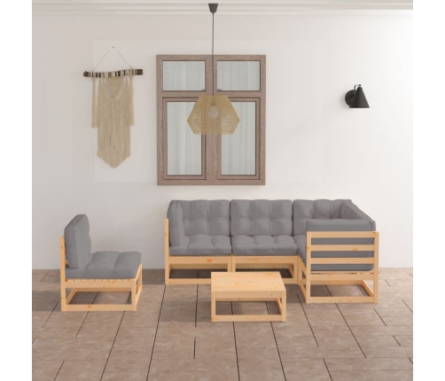 Muebles de jardín 6 piezas con cojines de madera de pino maciza