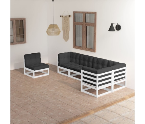 Muebles de jardín 6 piezas con cojines de madera de pino maciza
