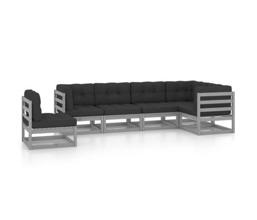 Juego de muebles de jardín 6 pzas y cojines madera pino maciza