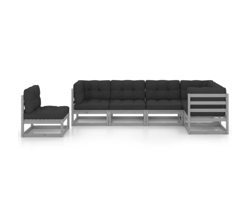 Juego de muebles de jardín 6 pzas y cojines madera pino maciza
