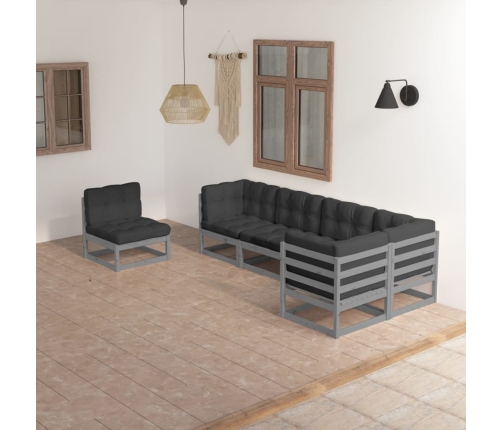 Juego de muebles de jardín 6 pzas y cojines madera pino maciza