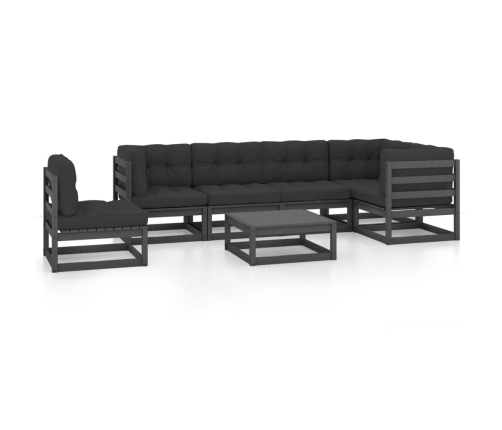Juego de muebles de jardín 7 pzas y cojines madera maciza pino