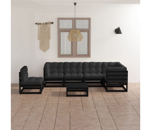 Juego de muebles de jardín 7 pzas y cojines madera maciza pino