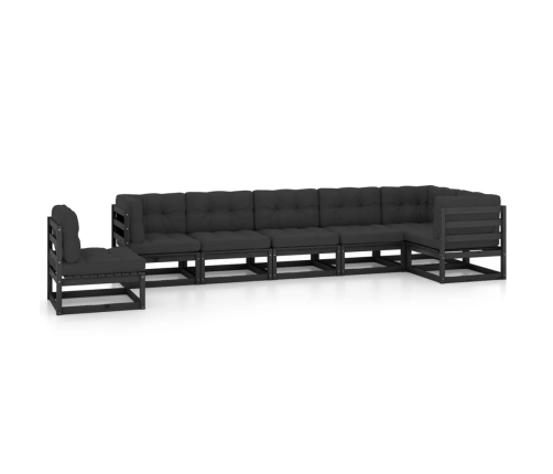 Juego de muebles de jardín 7 pzas y cojines madera maciza pino