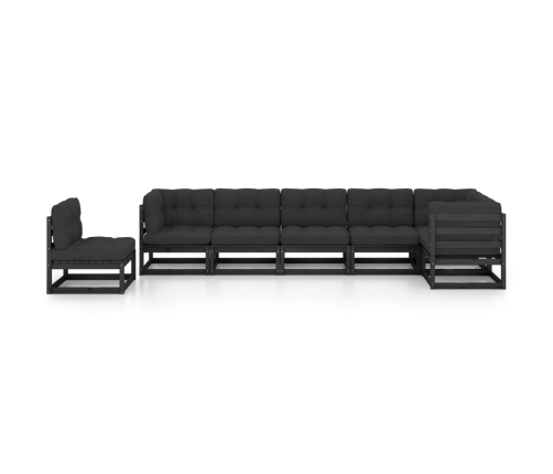 Juego de muebles de jardín 7 pzas y cojines madera maciza pino