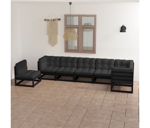 Juego de muebles de jardín 7 pzas y cojines madera maciza pino