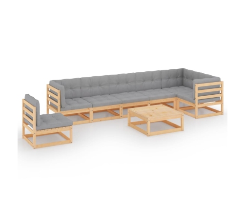 Juego de muebles de jardín 8 pzas y cojines madera maciza pino