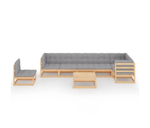 Juego de muebles de jardín 8 pzas y cojines madera maciza pino