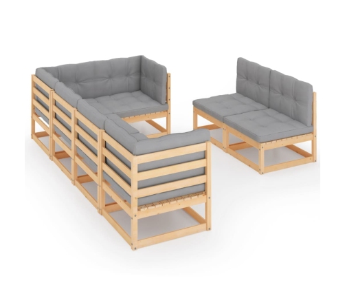 Juego de muebles de jardín 7 pzas y cojines madera maciza pino