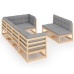 Juego de muebles de jardín 7 pzas y cojines madera maciza pino