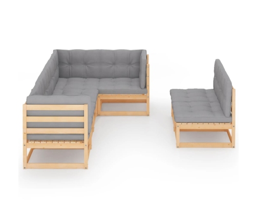 Juego de muebles de jardín 7 pzas y cojines madera maciza pino