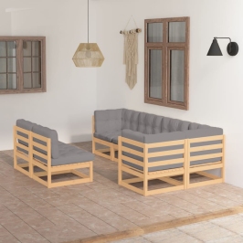 Juego de muebles de jardín 7 pzas y cojines madera maciza pino