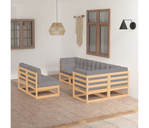 Juego de muebles de jardín 7 pzas y cojines madera maciza pino