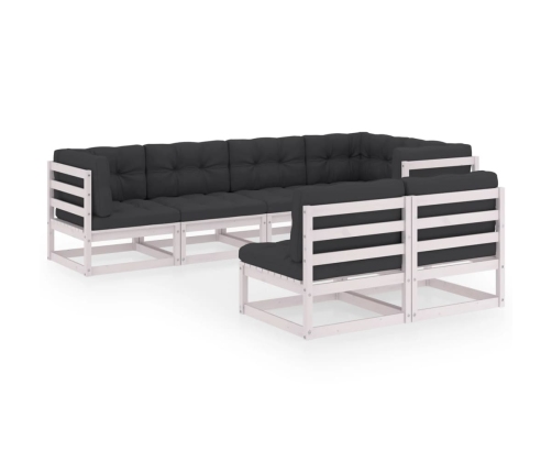 Juego de muebles de jardín 7 pzas y cojines madera maciza pino
