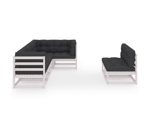 Juego de muebles de jardín 7 pzas y cojines madera maciza pino