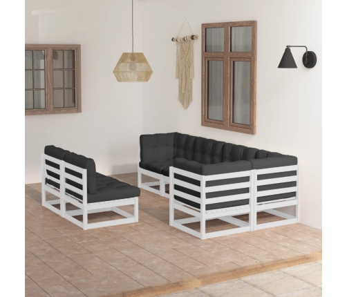 Juego de muebles de jardín 7 pzas y cojines madera maciza pino