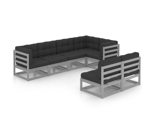 Juego de muebles de jardín 7 pzas y cojines madera maciza pino