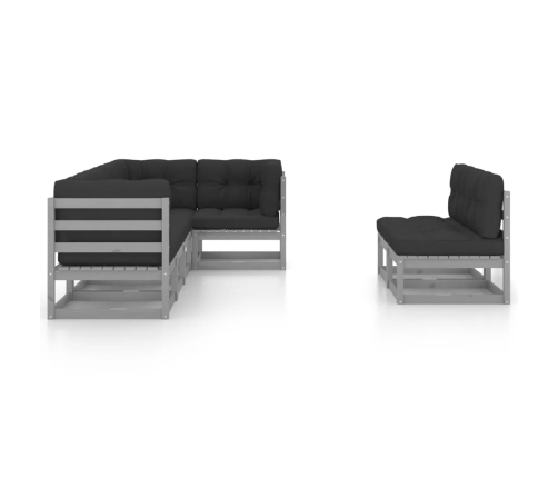 Juego de muebles de jardín 7 pzas y cojines madera maciza pino