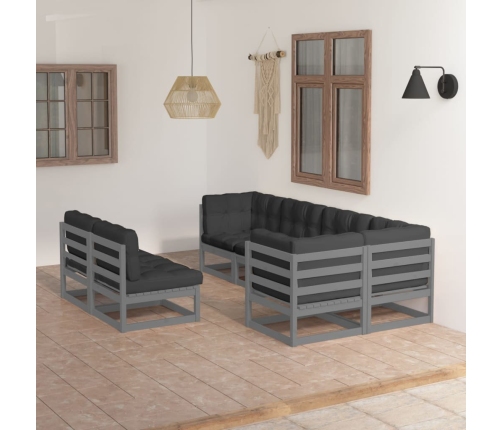 Juego de muebles de jardín 7 pzas y cojines madera maciza pino