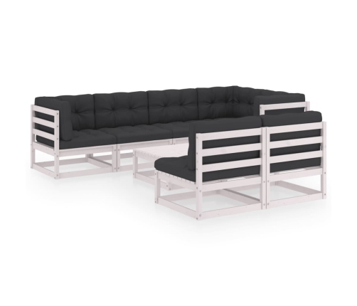 Muebles de jardín 8 pzas y cojines madera maciza pino