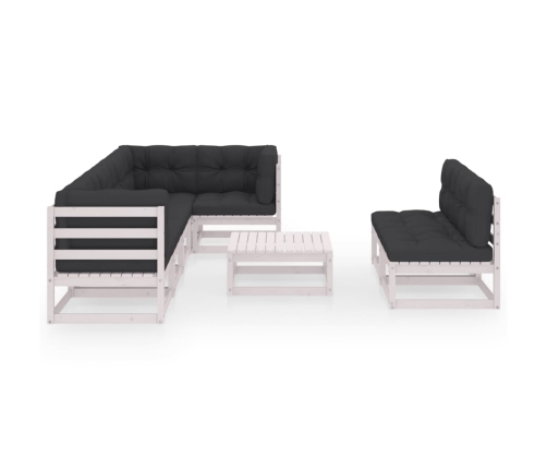 Muebles de jardín 8 pzas y cojines madera maciza pino