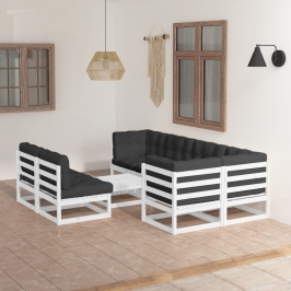 Muebles de jardín 8 pzas y cojines madera maciza pino