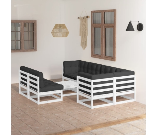 Muebles de jardín 8 pzas y cojines madera maciza pino