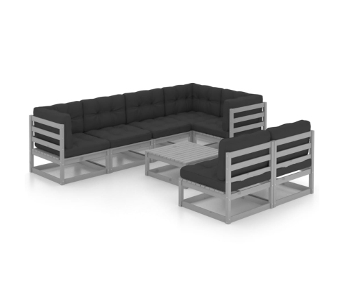 Muebles de jardín 8 pzas y cojines madera maciza pino