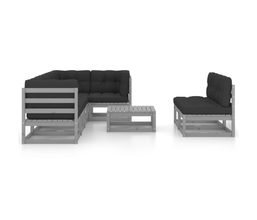 Muebles de jardín 8 pzas y cojines madera maciza pino