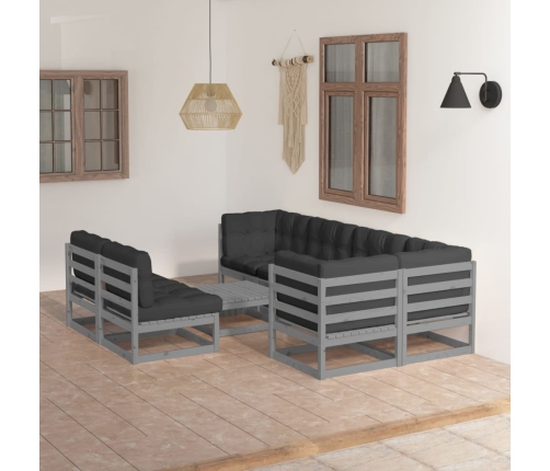Muebles de jardín 8 pzas y cojines madera maciza pino