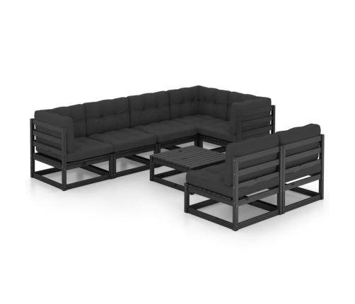 Muebles de jardín 8 pzas y cojines madera maciza pino