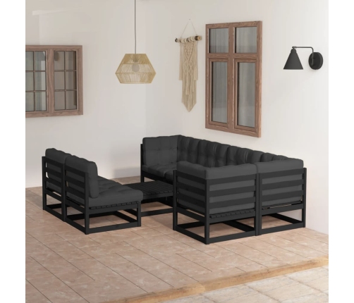 Muebles de jardín 8 pzas y cojines madera maciza pino