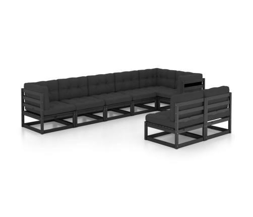Muebles de jardín 8 pzas y cojines madera maciza pino