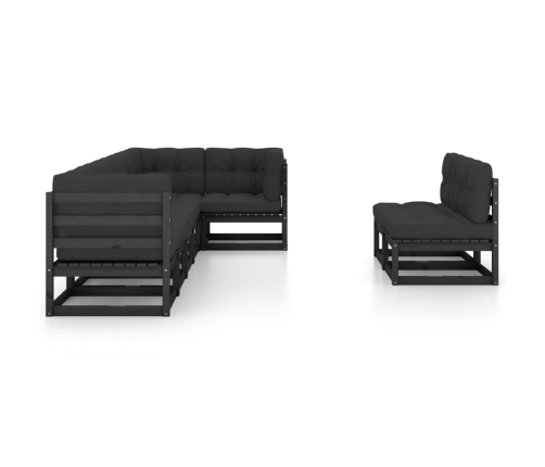Muebles de jardín 8 pzas y cojines madera maciza pino