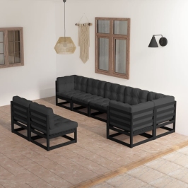 Muebles de jardín 8 pzas y cojines madera maciza pino