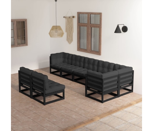 Muebles de jardín 8 pzas y cojines madera maciza pino