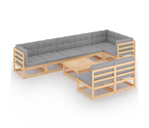 Juego de muebles de jardín 9 pzas y cojines madera maciza pino
