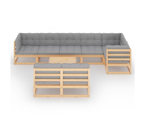 Juego de muebles de jardín 9 pzas y cojines madera maciza pino