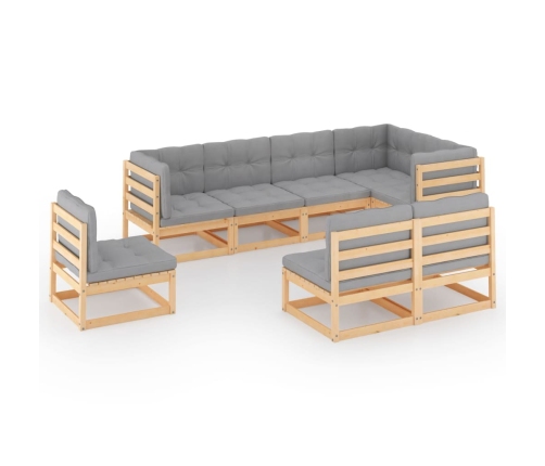 Muebles de jardín 8 pzas y cojines madera maciza pino