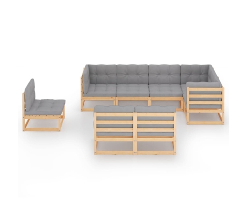 Muebles de jardín 8 pzas y cojines madera maciza pino