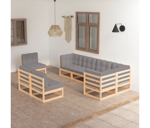Muebles de jardín 8 pzas y cojines madera maciza pino