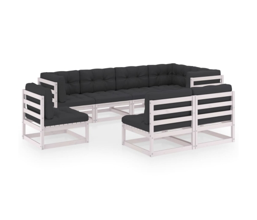 Muebles de jardín 8 pzas y cojines madera maciza pino