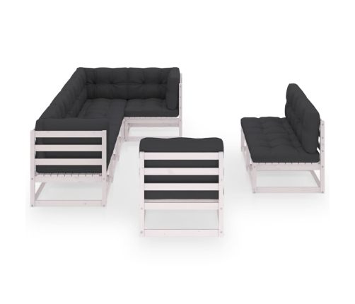Muebles de jardín 8 pzas y cojines madera maciza pino