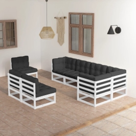 Muebles de jardín 8 pzas y cojines madera maciza pino