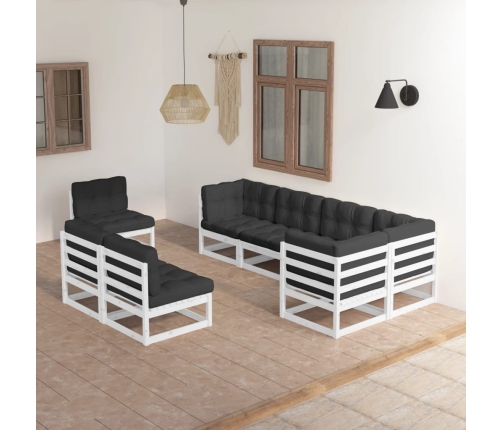 Muebles de jardín 8 pzas y cojines madera maciza pino