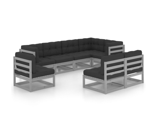 Muebles de jardín 8 pzas y cojines madera maciza pino